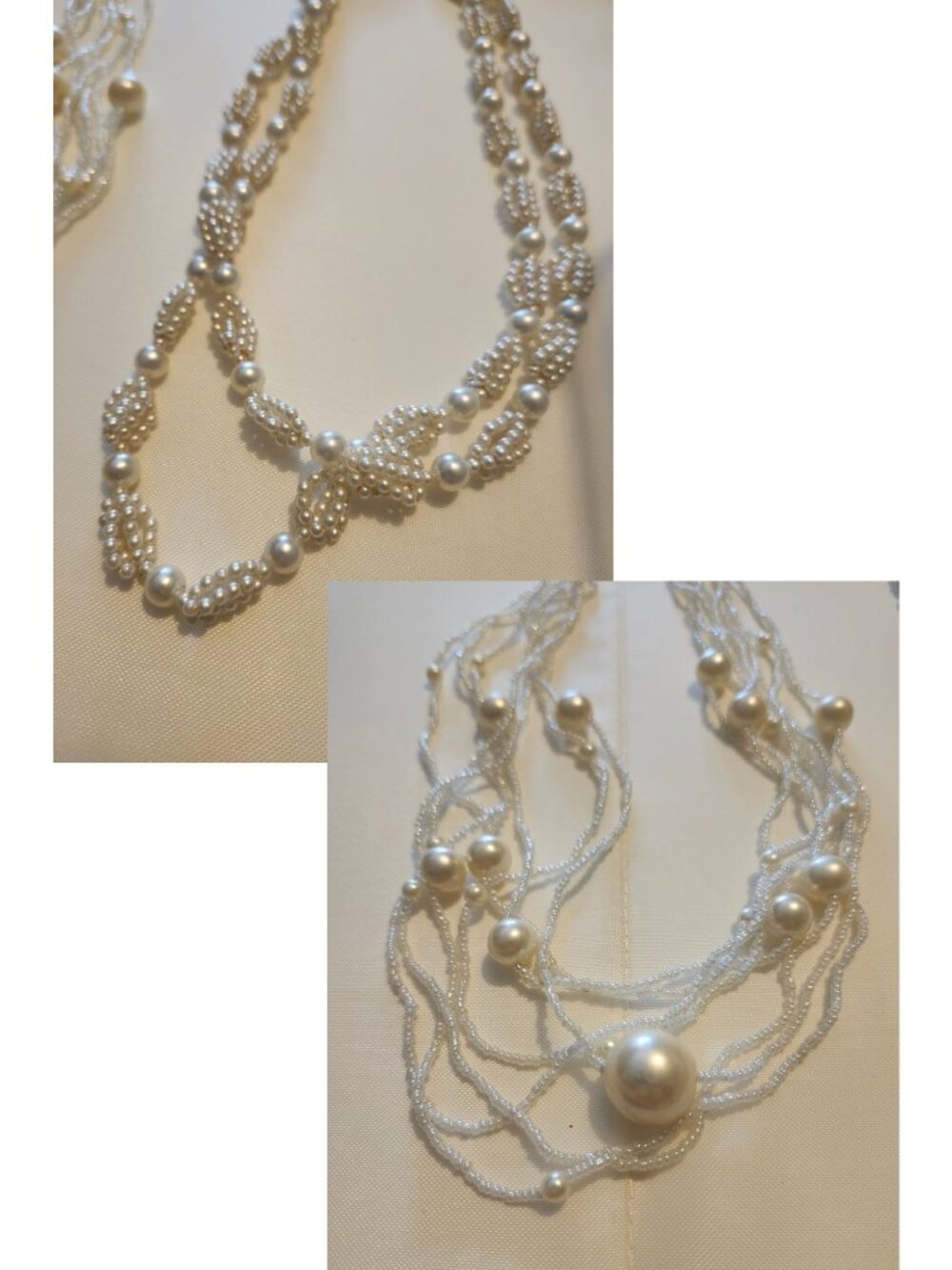 2- Faux Pearl Beaded Necklaces White Classic